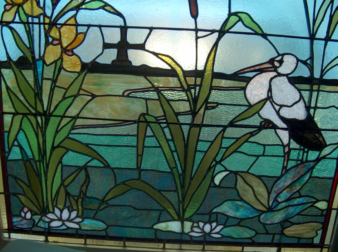 Glas-in-loodpaneel met ooievaar
